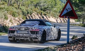 2017 Audi R8 Spyder Spied in Full Camo, Funny Sticker Asks About Driver's Skill