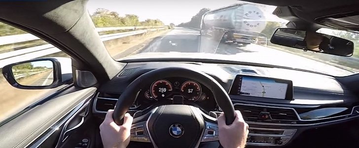 2017 BMW 750Ld Quad-Turbo Diesel Passes Trucks on Autobahn at 155 MPH