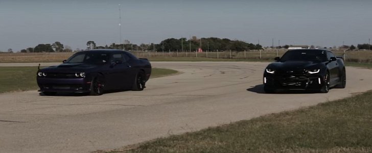 2017 Chevrolet Camaro ZL1 Drag Races Dodge Challenger Hellcat
