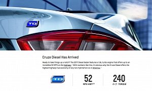 2017 Chevrolet Cruze Diesel Sedan Returns 52 MPG Highway, Priced From $24,670