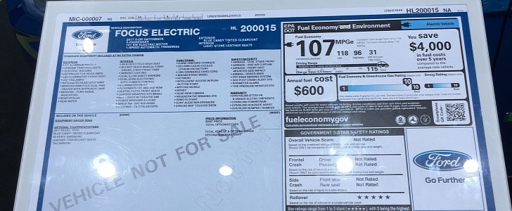 2017 Ford Focus Electric window sticker