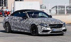 2017 Mercedes-AMG C63 Cabriolet Is Wearing Mismatched Wheels in New Spyshots