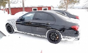 2017 Mercedes-AMG E63 Loses Most of Its Camouflage, Shows Bling Brake Calipers