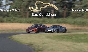2017 Nissan GT-R "Ties" 2017 Honda NSX in German Track Test, No Hybrid Progress