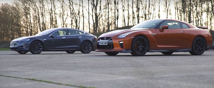 2017 Nissan GT-R vs Tesla Model S Drag Race Quadrathlon