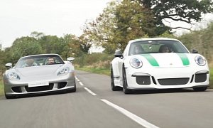 2017 Porsche 911 R vs. Carrera GT British Comparison Ends with Unfair Battle