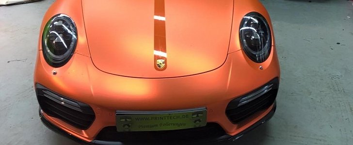2017 Porsche 911 Turbo S Facelifts Gets Pearlescent Matte "Lava Orange" Wrap