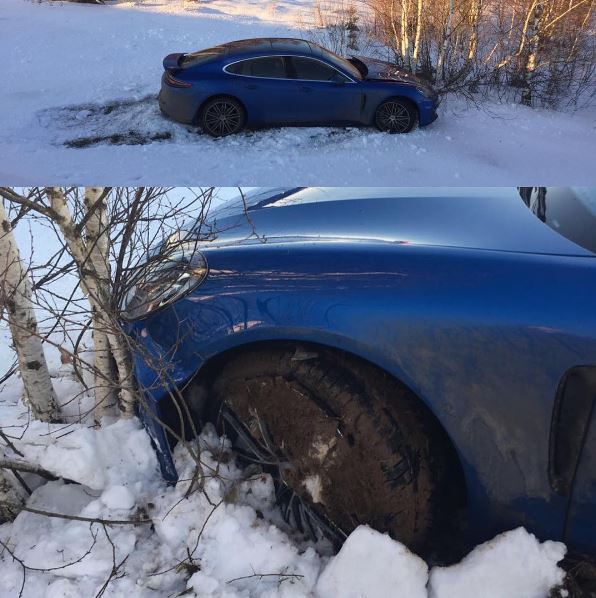 2017 Porsche Panamera Has Its First Crash In Russia Drives Into A Tree