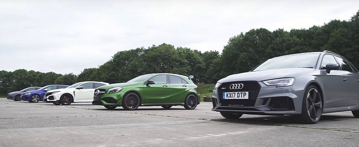 2018 Audi RS3 Drag Races A45 AMG, New Civic Type R, Focus RS and Golf R