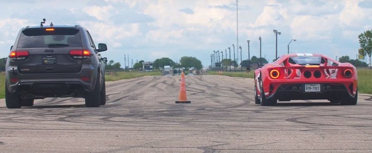 2018 Ford GT Drag Races 1,000 HP Jeep Grand Cherokee Trackhawk
