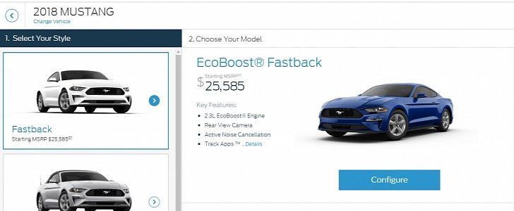 2018 Ford Mustang price list and configurator
