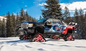 2018 GMC Sierra HD Takes On Snow-covered Mountains With Rubber Tracks