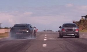 2018 Mercedes-AMG E63 S vs. 693 HP Ford Mustang Savage Drag Race Ends in a K.O.