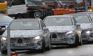 2018 Mercedes-Benz A-Class Convoy Spied, Shows Production Lights and Wide Stance