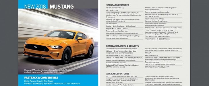 2018 Ford Mustang fleet brochure