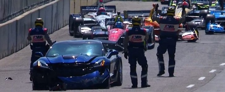 Damaged ZR1 pace car stops IndyCar race in Detroit