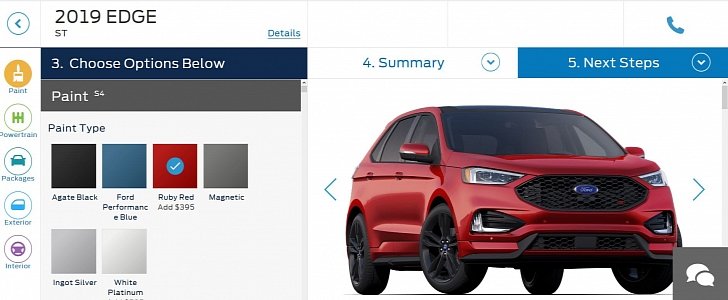 2019 Ford Edge ST Configurator Launched, Has a Lot of Options