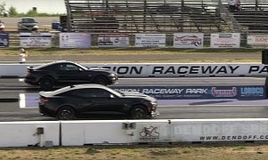 2019 Ford Mustang GT Drag Races Chevrolet Camaro SS, Shots Fired