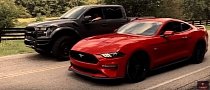 2019 Ford Mustang GT Drag Races F-150 Raptor, America Wins