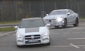2019 Mercedes-AMG GT Four-Door Chases 2018 A-Class in German Traffic