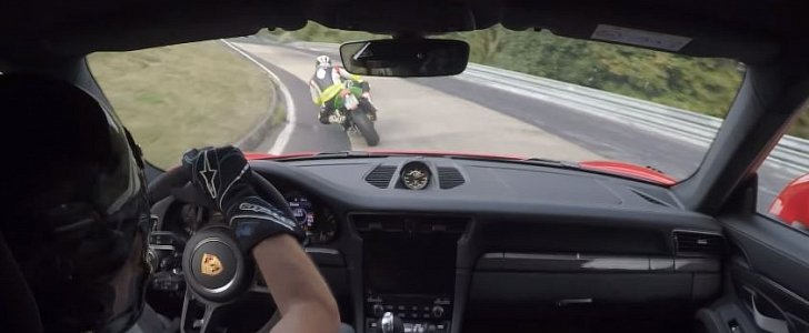 2019 Porsche 911 GT3 RS Chases Biker in Nurburgring Traffic
