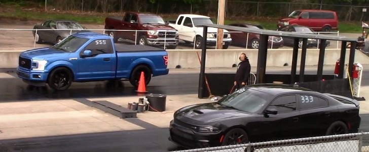 2020 Ford F-150 "Crazy Coyote" Drag Races Dodge Charger Scat Pack