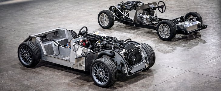 Morgan aluminum chassis next to steel chassis