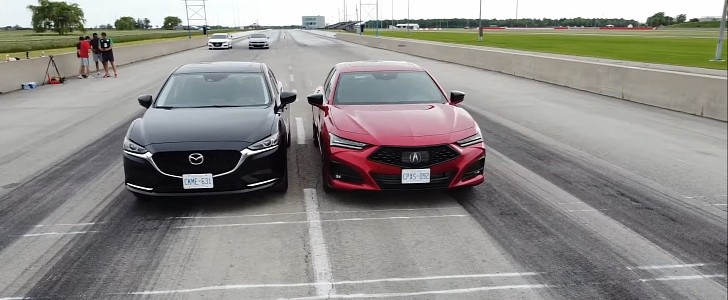 2021 Acura TLX A Spec taking on Mazda6 Turbo in a drag and roll race | Dad Sedans Challenge