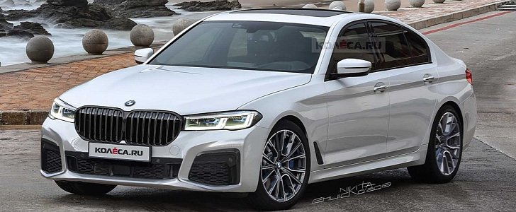 2021 bmw 5 series lci rendered comes with huge grille