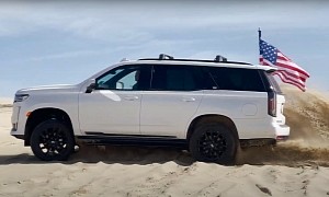2021 Cadillac Escalade Surfs the Dunes, Gets Beached like a Big White Whale