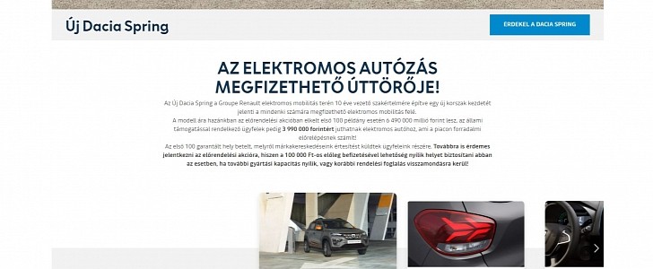 2021 Dacia Spring Electric starting price in Hungary