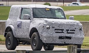 2021 Ford Bronco Two-Door Drops Heavy Roof Camo, Shows Rear-Mounted Spare Tire