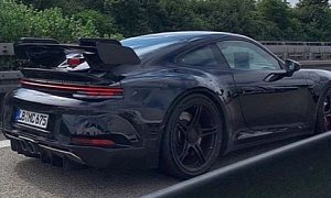 2021 Porsche 911 GT3 (992) Spotted in Traffic, Has Dramatic Rear Wing