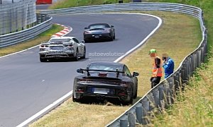 2021 Porsche 911 GT3 Prototype Breaks Down on Nurburgring, Spied Up Close