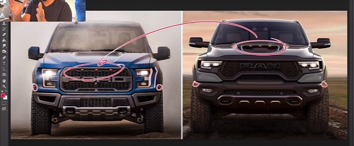 Ford Raptor vs. Ram TRX visual comparison