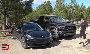 2021 Ram 1500 TRX vs. Tesla Model 3 SR AWD Acceleration Test Ends Very Obviously