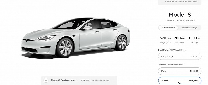 2021 Tesla Model S configurator on March 11th, 2021