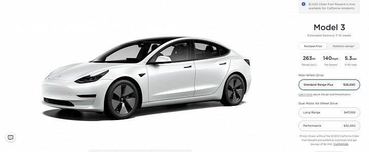 2021 Tesla Model 3 configurator on April 23rd, 2021