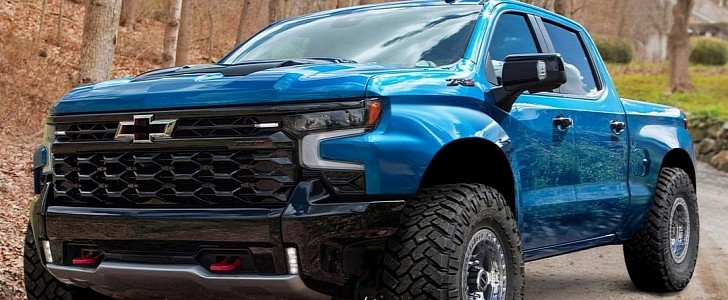 2022 Chevrolet Silverado ZR2 render with lift kit and off-road wheels by abimelecdesign on Instagram