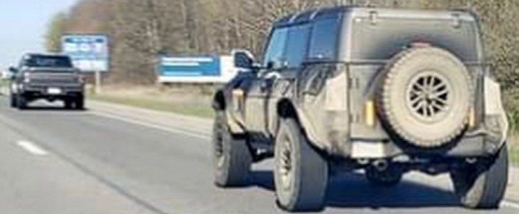 Spotted 2022 Ford Bronco Warthog and possible 2021 Ford F-150 Raptor convoy