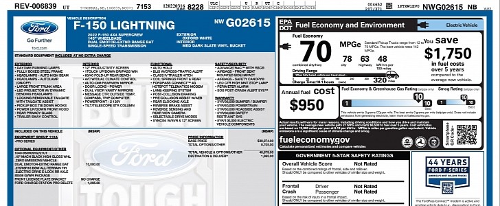 2022 Ford F-150 Lightning window sticker