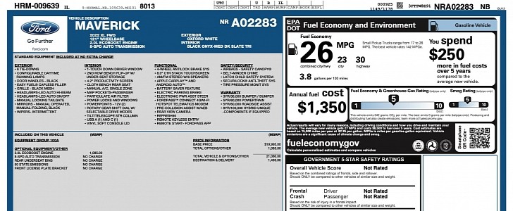 2022 Ford Maverick 2.0-Liter Turbo Fuel Economy