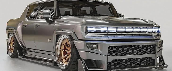 Bagged 2022 GMC Hummer EV goes for street tuning credentials in render 