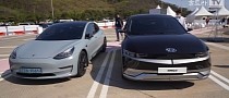 2022 Hyundai Ioniq 5 Looks Huge While Charging a Tesla Model 3 Sedan