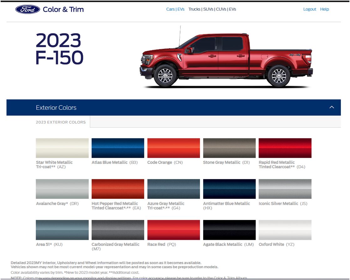 2012 Ford F150 Paint Colors