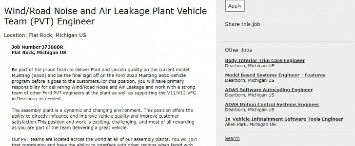 2023 Ford Mustang S650 Program job listing