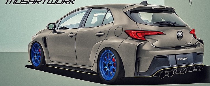 2023 Toyota GR Corolla stanced tuning rendering by musartwork