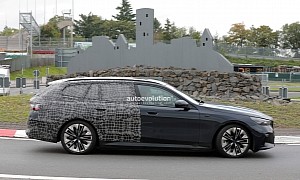 2024 BMW i5 Touring Spied With Less Camouflage Testing at the Nurburgring