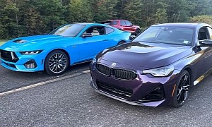 2024 Ford Mustang GT Drags 2024 BMW M240i in Unprepped AWD Versus RWD Skirmishes