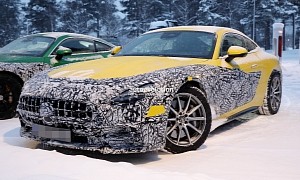 2024 Mercedes-AMG GT Spied Resting in the Snow Partially Untucked